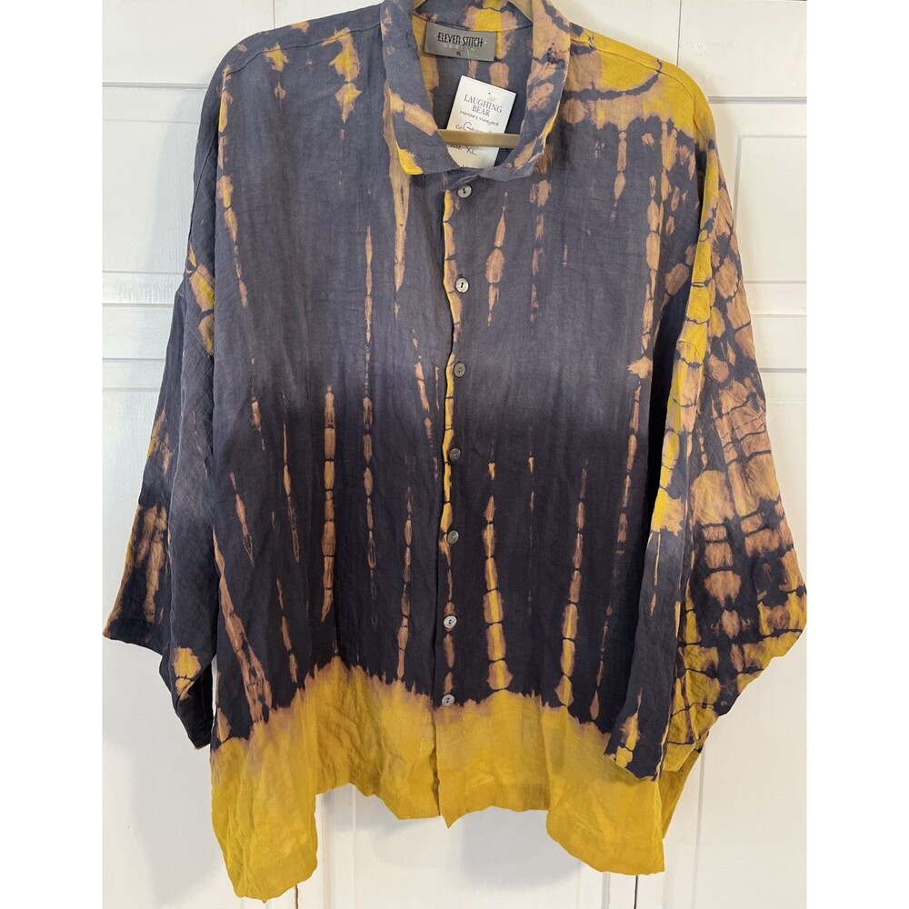 Eleven Stitch Design Ombré Gray Yellow Print Oversized Shirt NWT Size XL